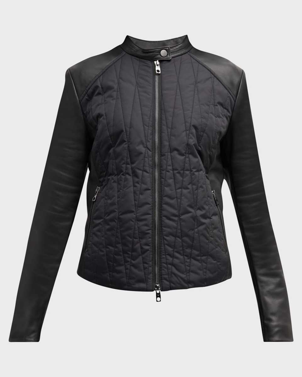 Quilted Nylon & Leather Moto Jacket